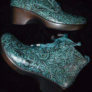 Alegria Teal Tooled Leather Ankle Boots~ELIZA~Cute